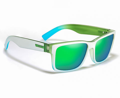 Reil white frame blue and green lens sunglasses