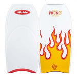 white pride bodyboard with flames on the slick Durban